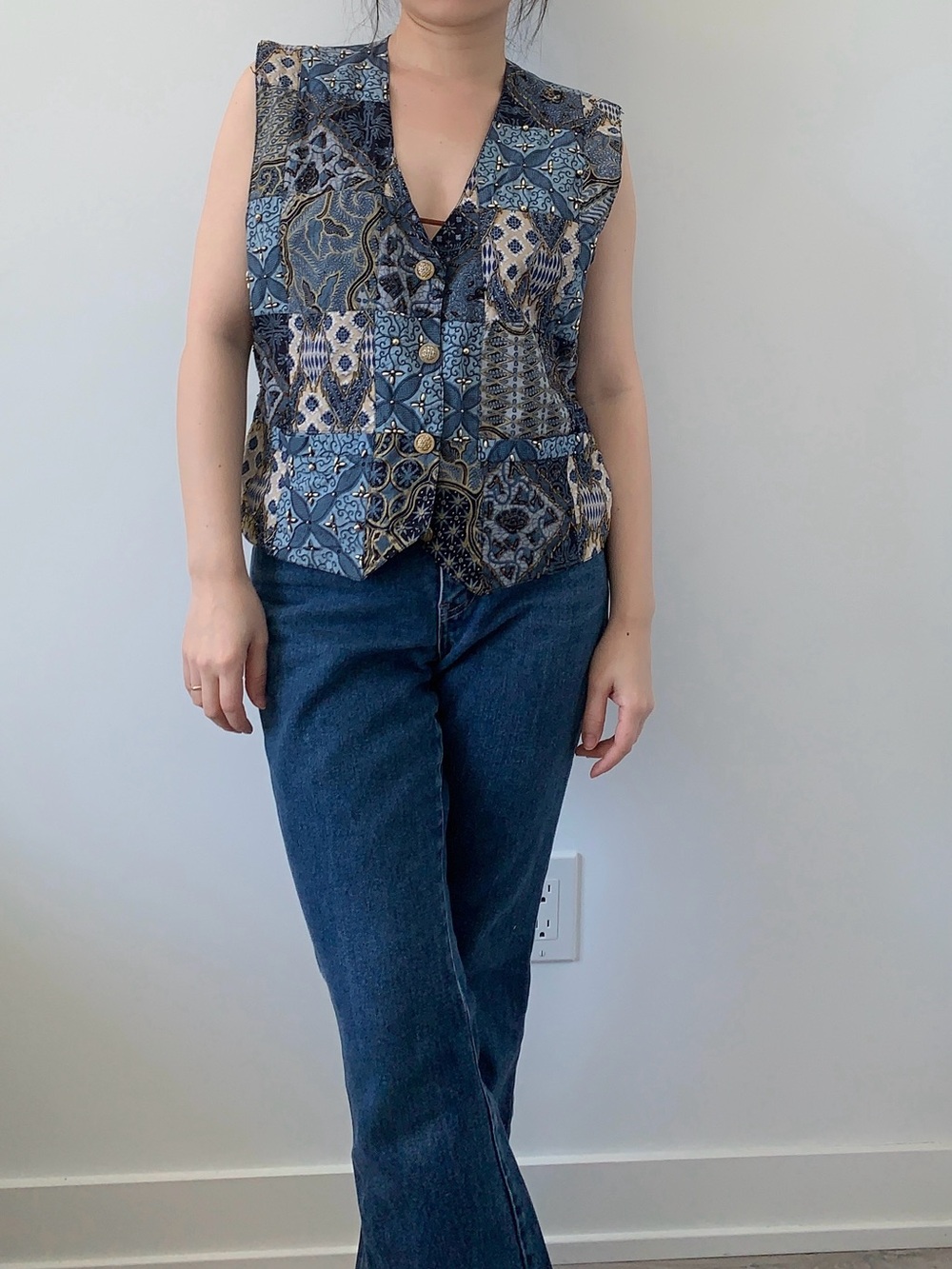 Vintage Effect Patchwork Embellished Vest